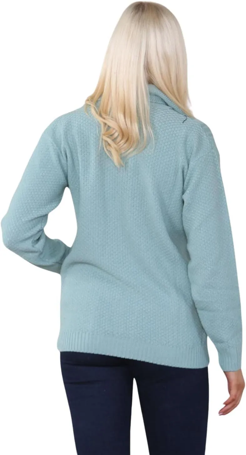 Ladies Long Sleeve Zipper Collared Knitted Cable Womens Jumper Knitted Sweater Pull Over Jumper Top Knit Warm