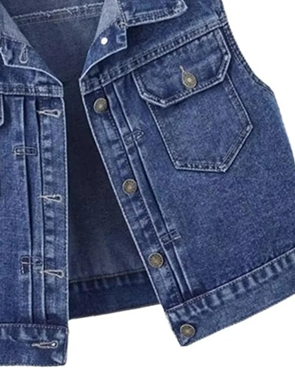 Lancifolium Jean Denim Vest Women Sleeveless Button Up Cropped Tops with Two Pockets