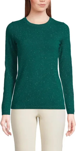 Lands' End Womens Cashmere Sweater Bright Evergreen Donegal Petite Large