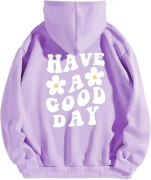 LOFAAC Women Oversized Fleece Letter Graphic Print Hoodie Sweatshirt Loose Fit Drawstring Pullover Top With Pocket