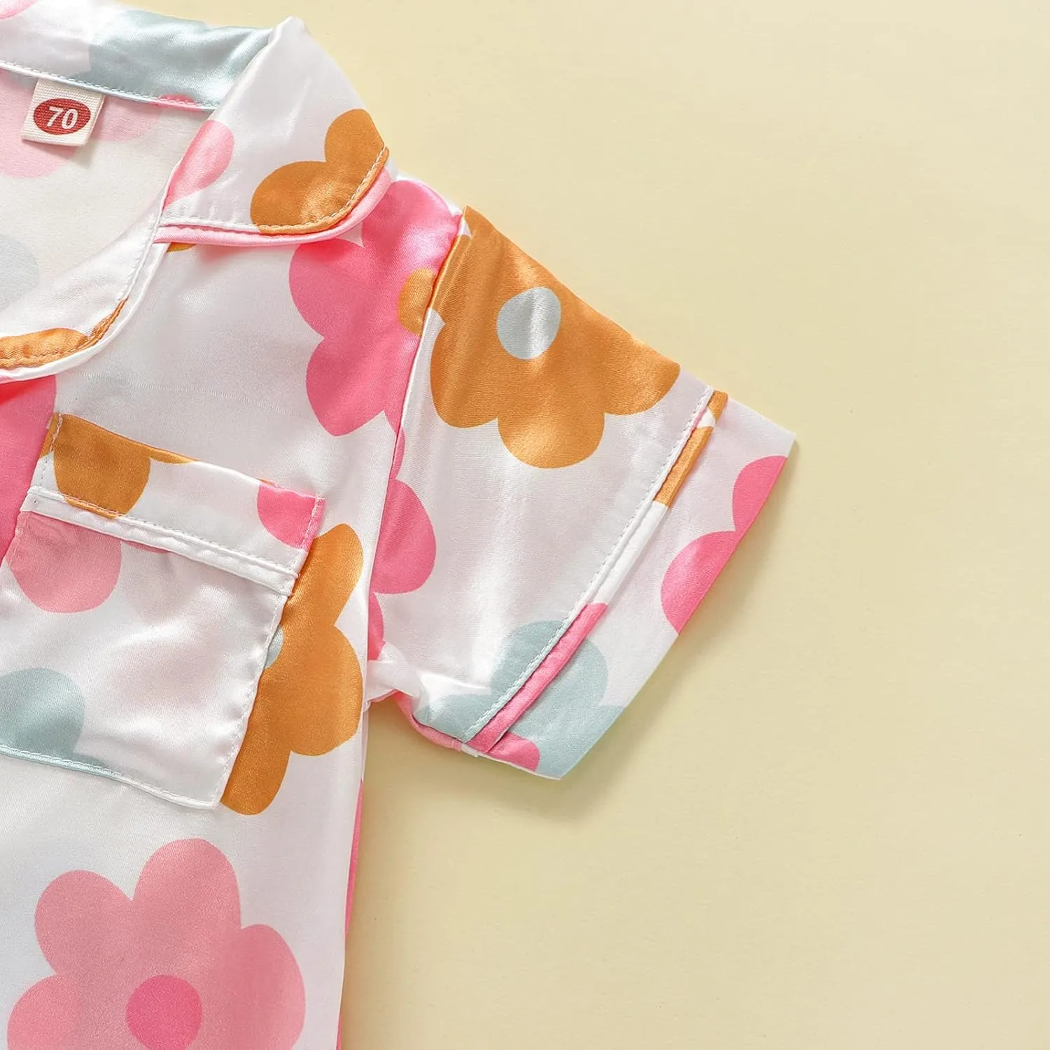 MAINESAKA Baby Girl Short Sleeve Button Down Tops And Shorts Snug Fit Pajamas Set 2 Piece Silk Satin Pjs Summer Sleepwear