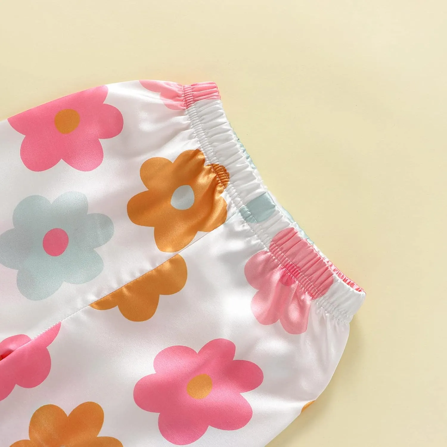 MAINESAKA Baby Girl Short Sleeve Button Down Tops And Shorts Snug Fit Pajamas Set 2 Piece Silk Satin Pjs Summer Sleepwear