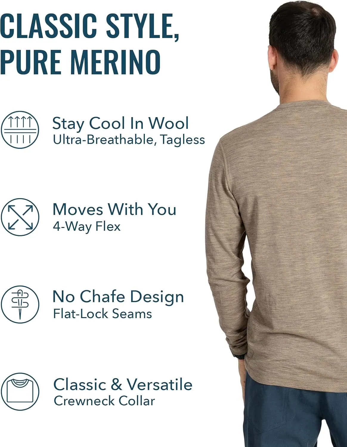 Men's Merino Long Sleeve by Woolly | RWS Certified | Super Soft, Classic Style, Seattle Designed