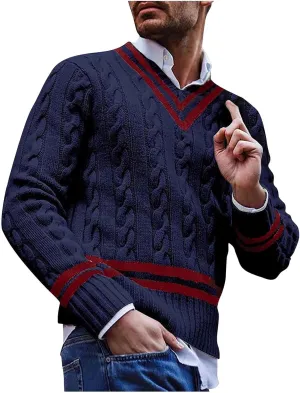 Men's V Neck Pullover Sweater Slim Fit Long Sleeve Casual Soft Dress Sweater Lightweight Knitted Sweaters