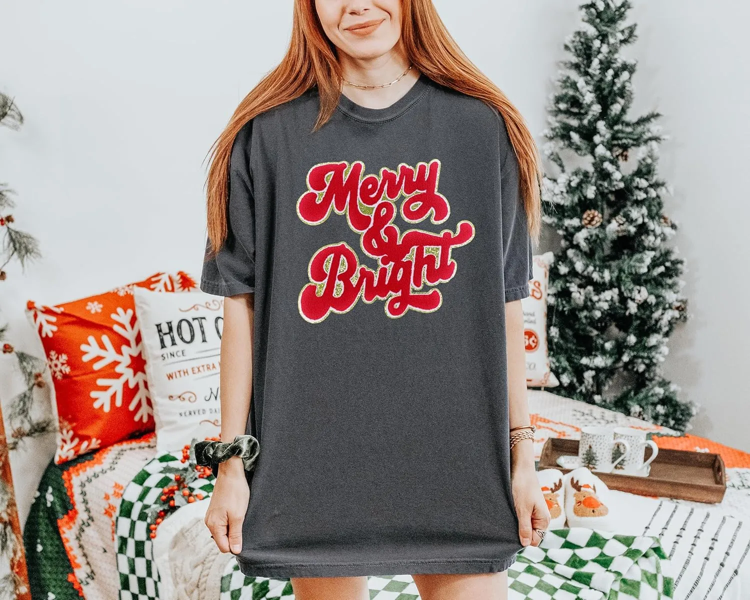 Merry & Bright Chenille Glitter Cropped Fleece Hoodie, Soft & Cozy Fabric, Trendy Fit, Stylish Pullover
