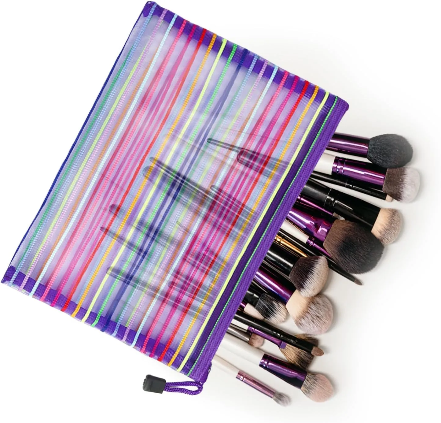 Mesh Bags with Zipper (6 Pack), Nylon Makeup Bag Cosmetic Pouches Travel Organizer Case for Purse Diaper Bag Home Organizing Striped Multi Size Purple
