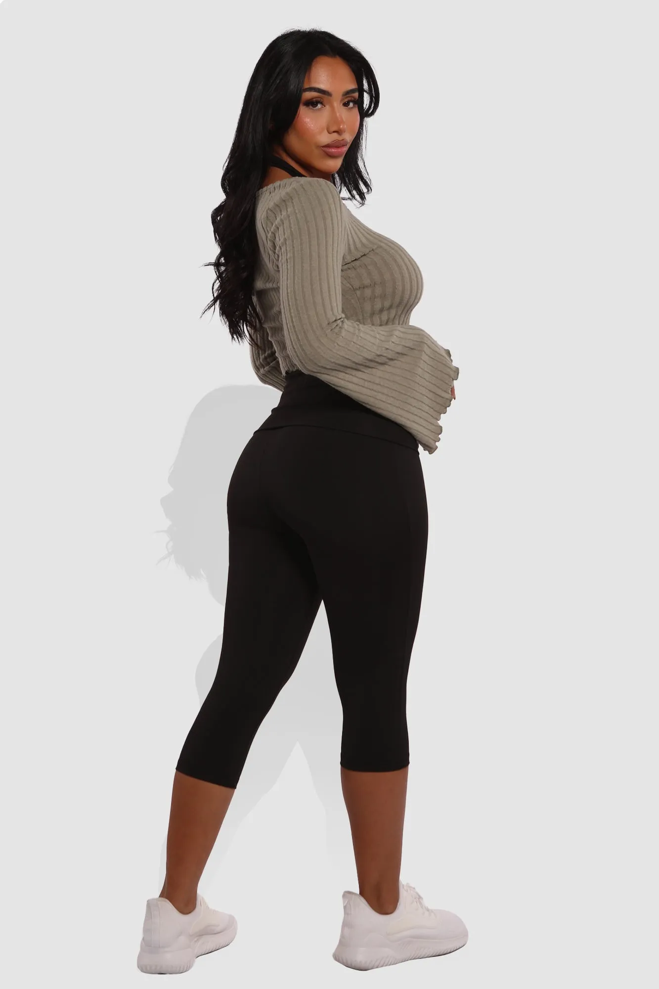 Pillowy Soft Fold Over High Waist Leggings - Black