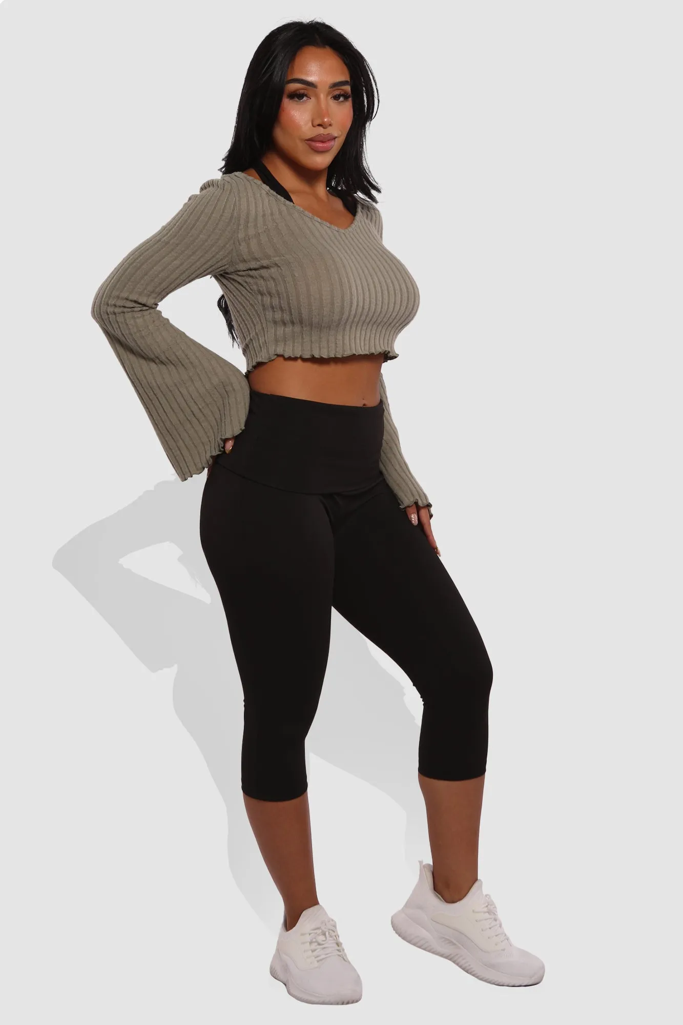 Pillowy Soft Fold Over High Waist Leggings - Black
