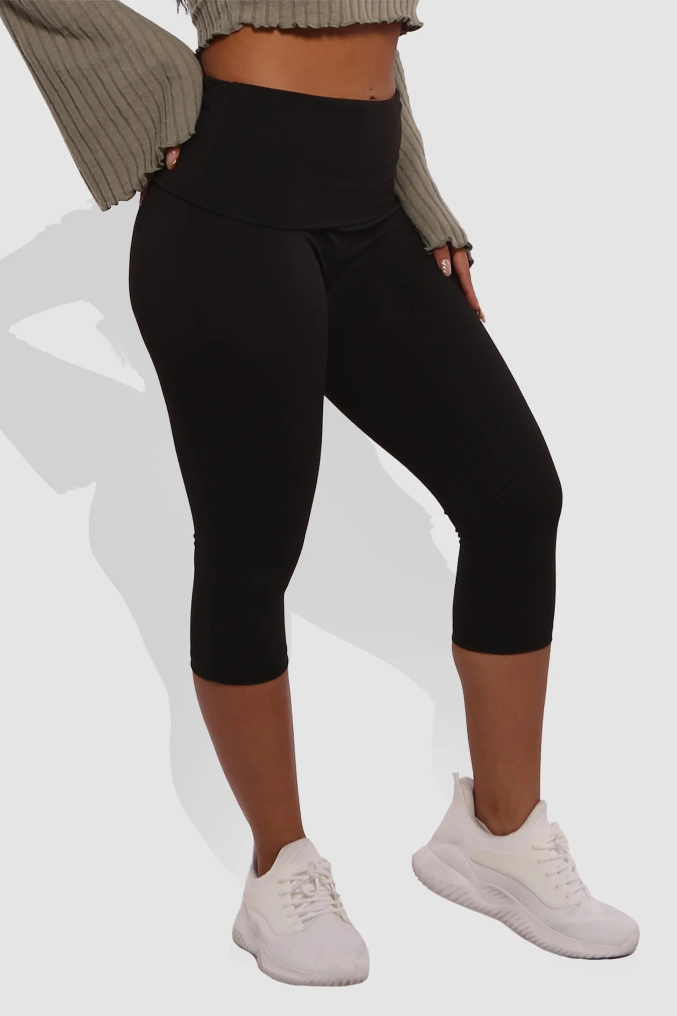 Pillowy Soft Fold Over High Waist Leggings - Black