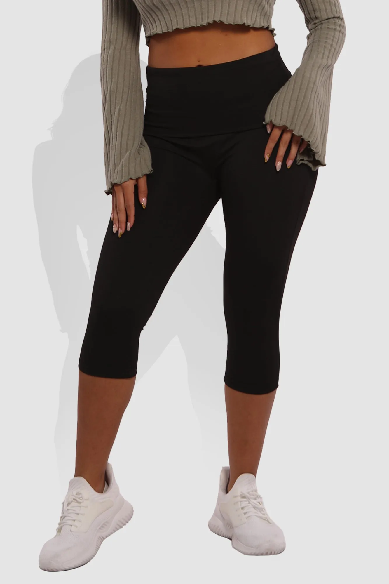 Pillowy Soft Fold Over High Waist Leggings - Black