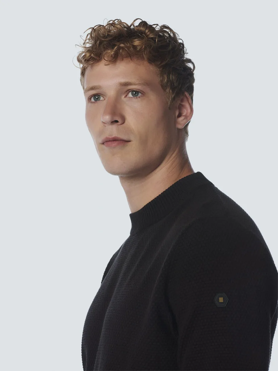 Pullover High Crewneck Solid Jacquard | Black