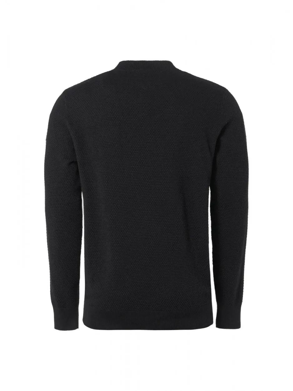 Pullover High Crewneck Solid Jacquard | Black