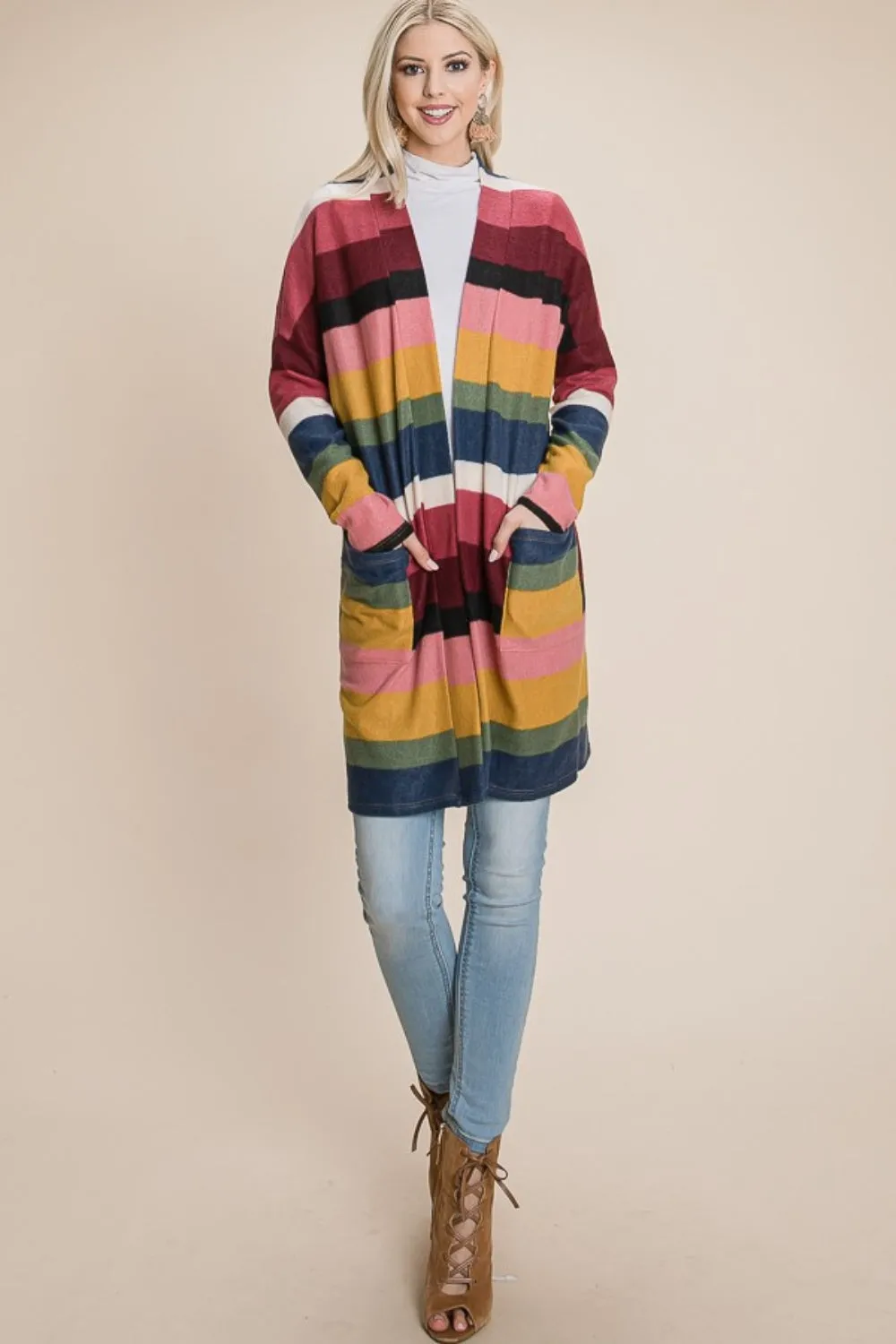 Rainbow Striped Open Front Cardigan
