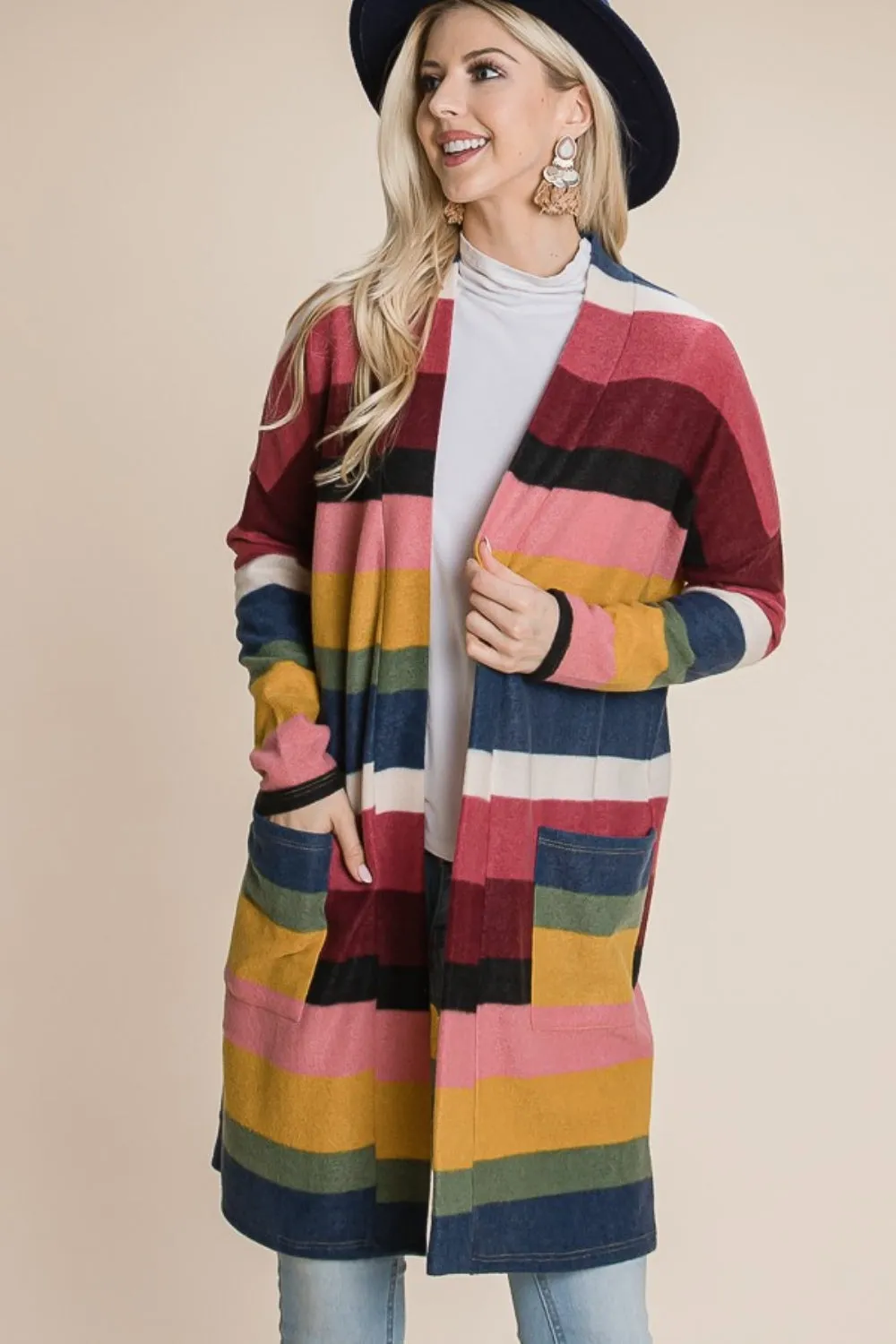 Rainbow Striped Open Front Cardigan