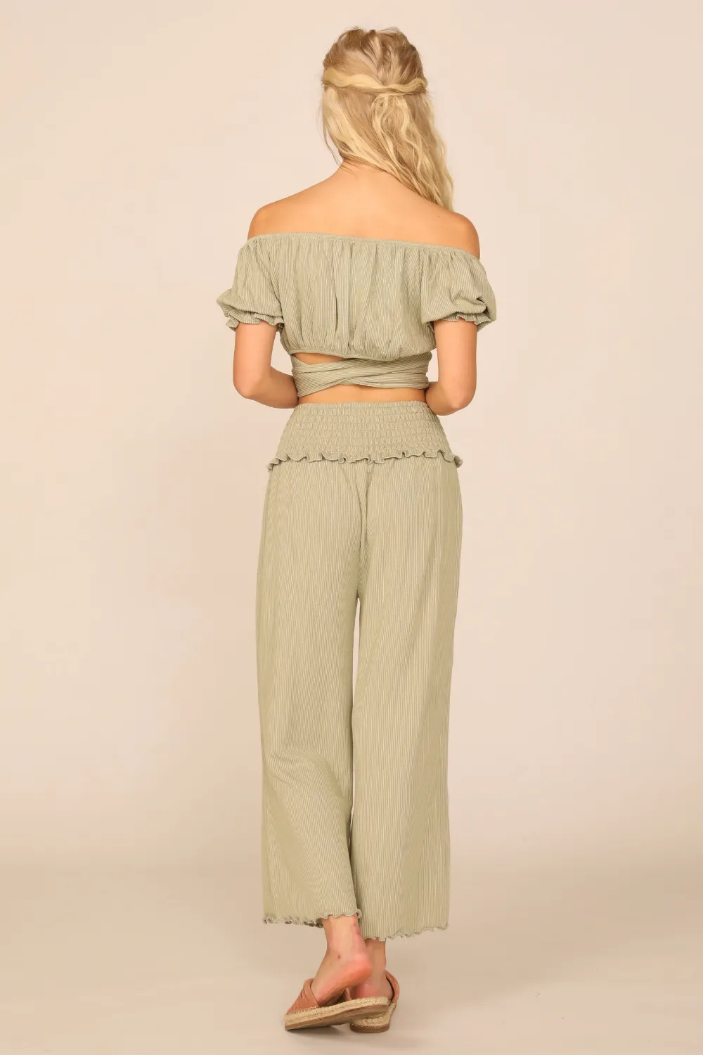 Soft Olive Rib Knit Wrap Crop Top