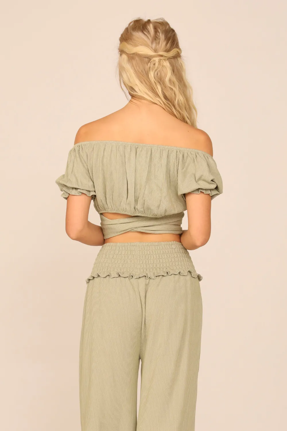 Soft Olive Rib Knit Wrap Crop Top