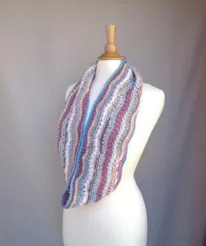 Striped Infinity Scarf, Crazy Art, Hand Knit, Long Wrap Loop Cowl, Designer Fashion, Soft Pink Brown