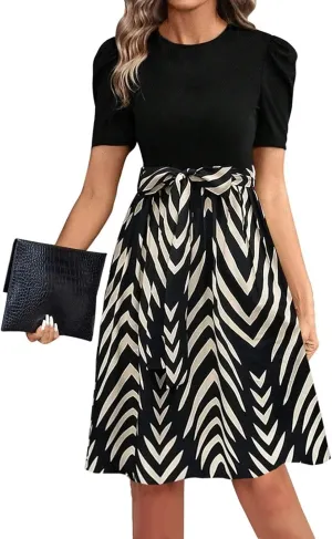 Summer Dresses for Women 2025 Floral Print Wrap Short Sleeve Midi Dress Patchwork Ruffle Hem A Line Dress