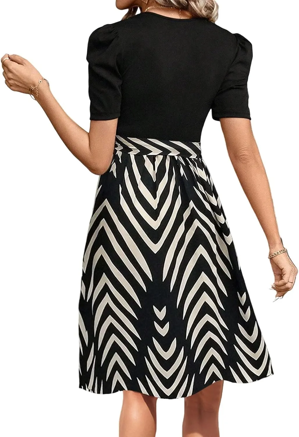 Summer Dresses for Women 2025 Floral Print Wrap Short Sleeve Midi Dress Patchwork Ruffle Hem A Line Dress
