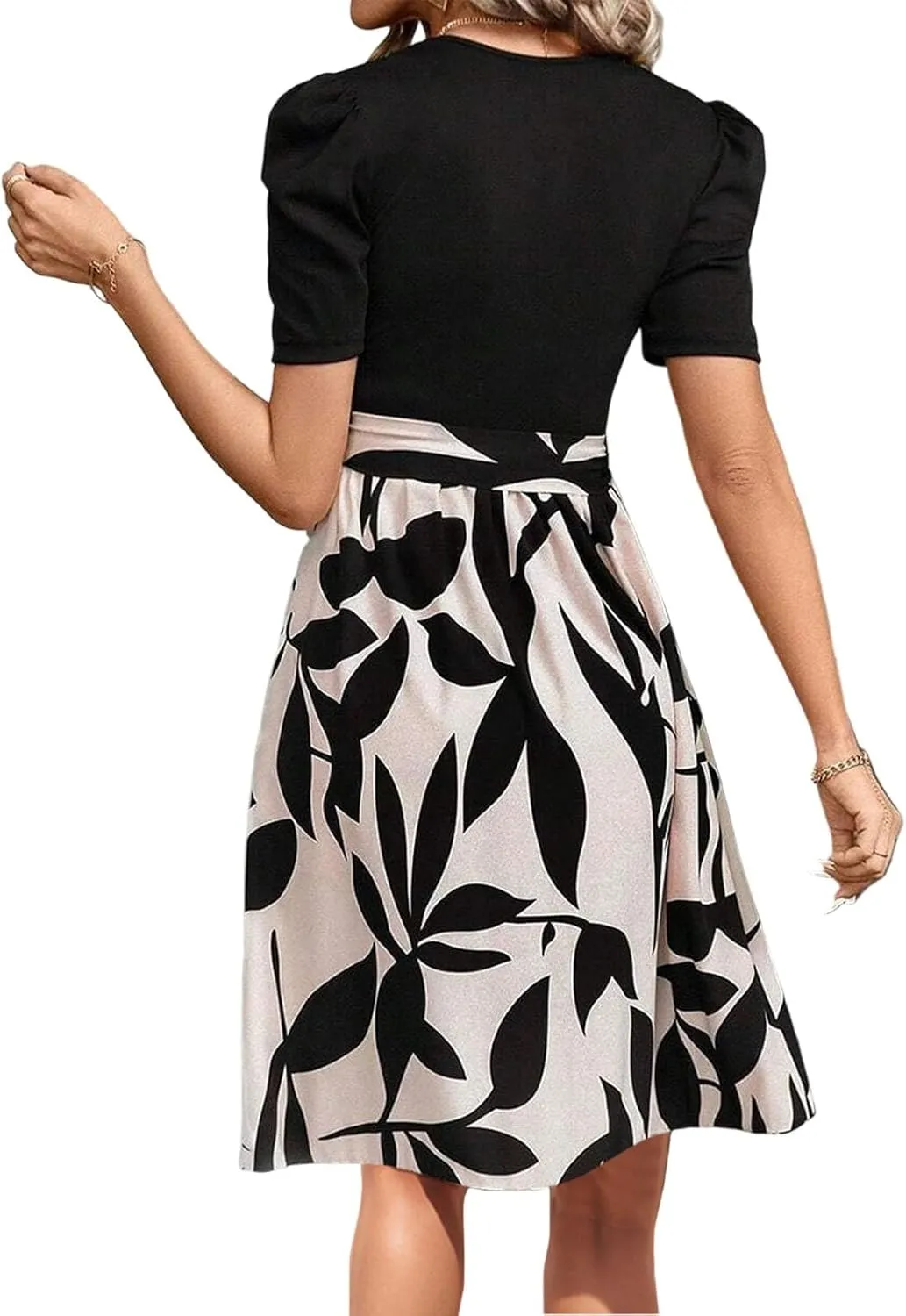 Summer Dresses for Women 2025 Floral Print Wrap Short Sleeve Midi Dress Patchwork Ruffle Hem A Line Dress