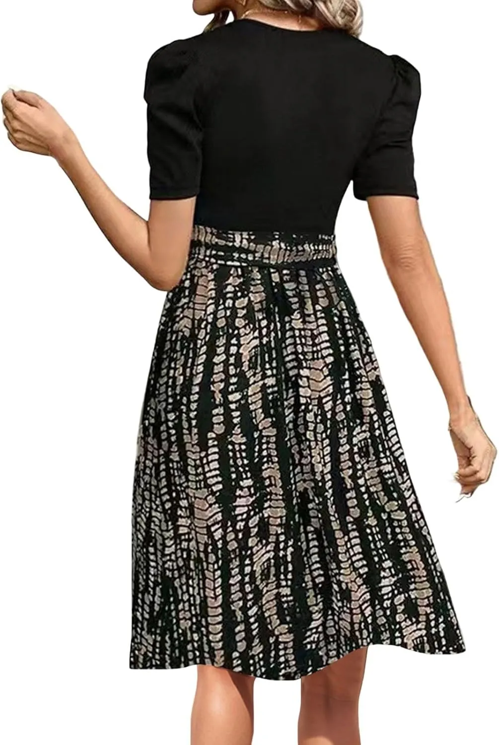 Summer Dresses for Women 2025 Floral Print Wrap Short Sleeve Midi Dress Patchwork Ruffle Hem A Line Dress