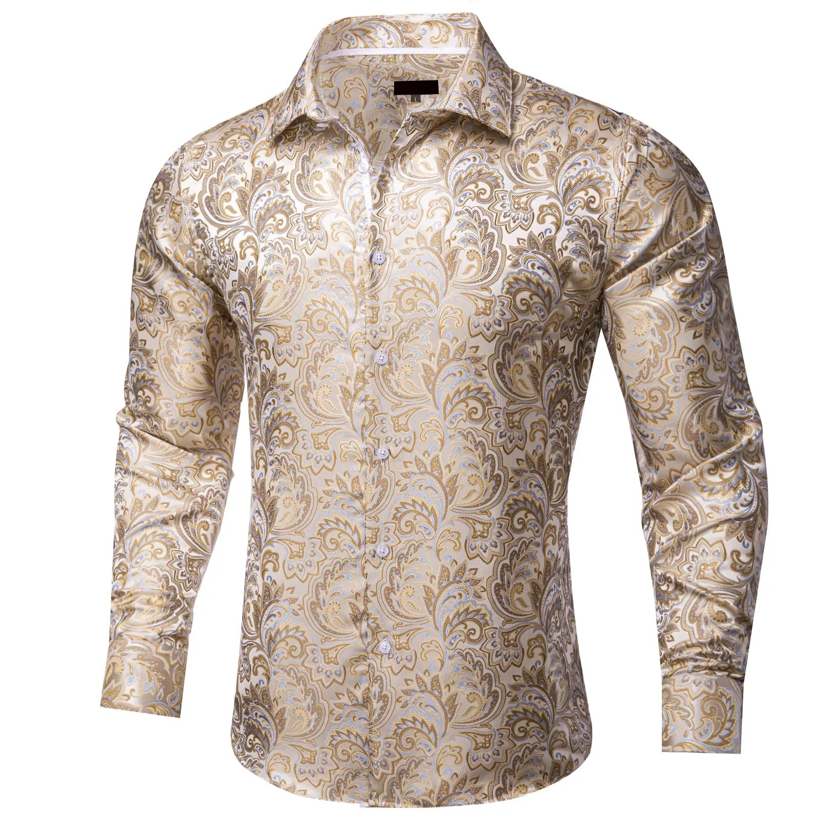 Ties2you Dress Shirt Beige Floral Silk Button Down Long Sleeve Shirt for Men