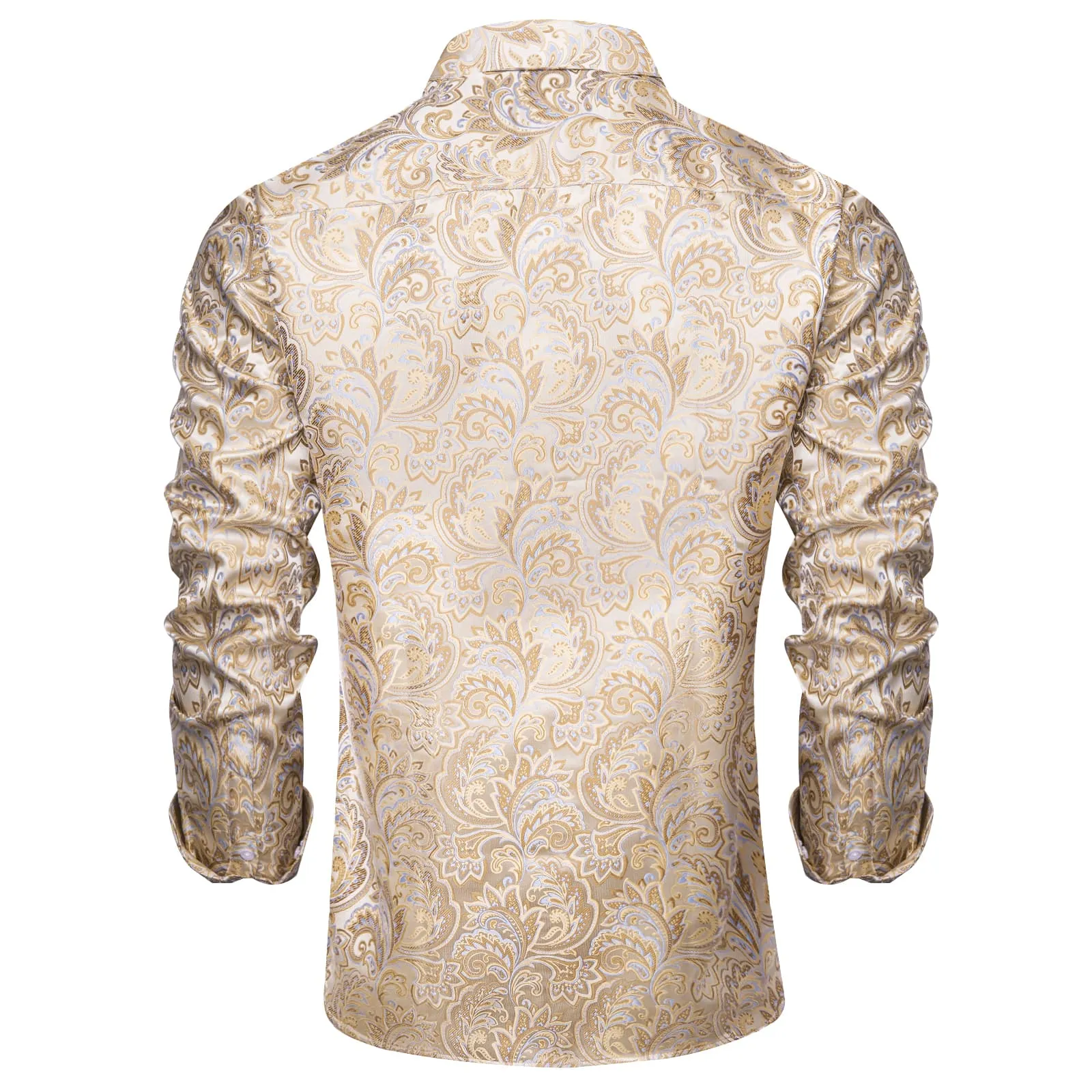 Ties2you Dress Shirt Beige Floral Silk Button Down Long Sleeve Shirt for Men
