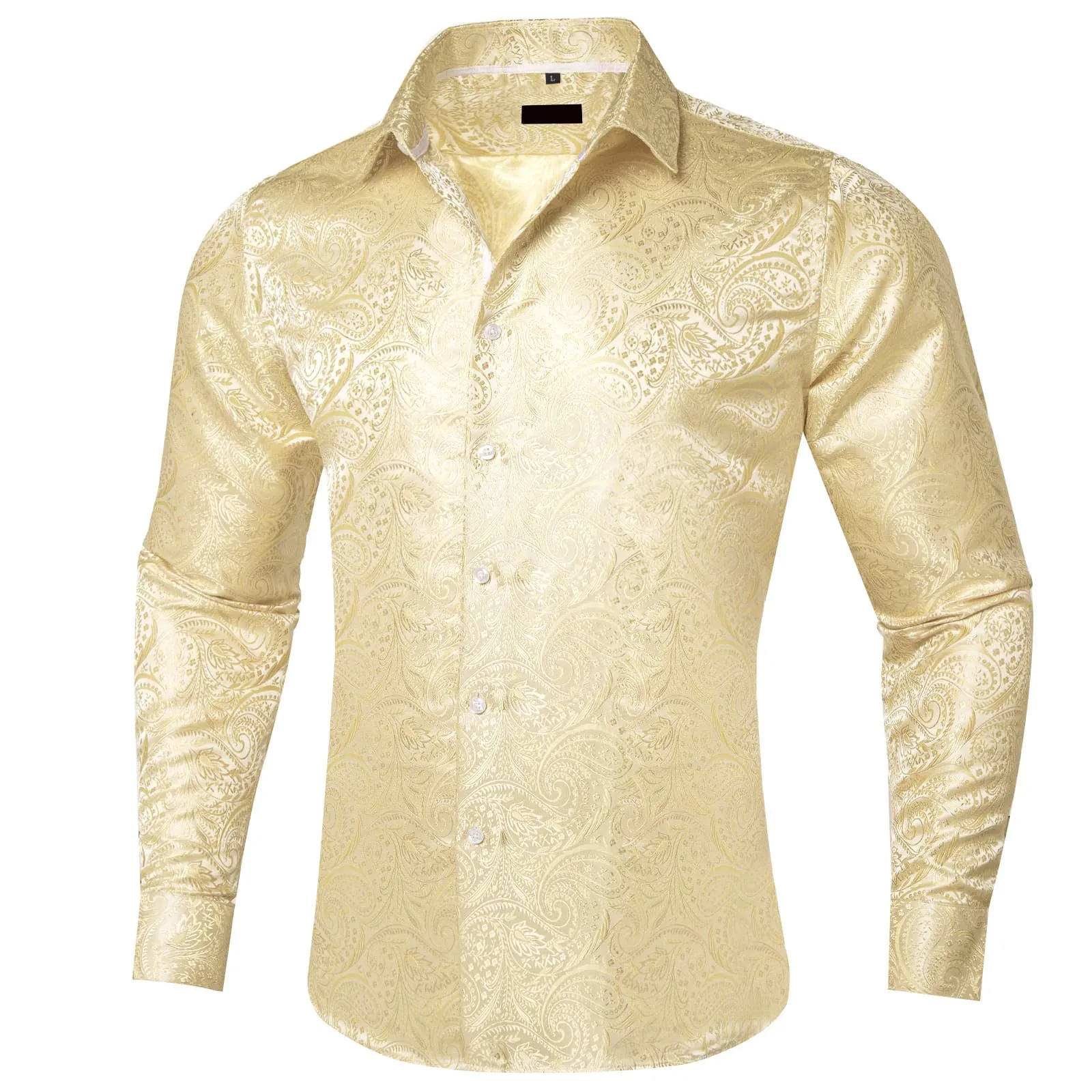 Ties2you Silk Shirt Blond Yellow Paisley Button Down Mens Long Sleeve Dress Shirt Design