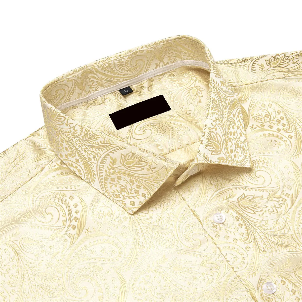 Ties2you Silk Shirt Blond Yellow Paisley Button Down Mens Long Sleeve Dress Shirt Design