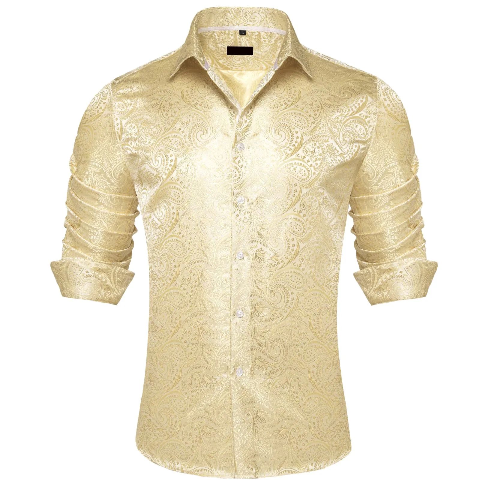 Ties2you Silk Shirt Blond Yellow Paisley Button Down Mens Long Sleeve Dress Shirt Design