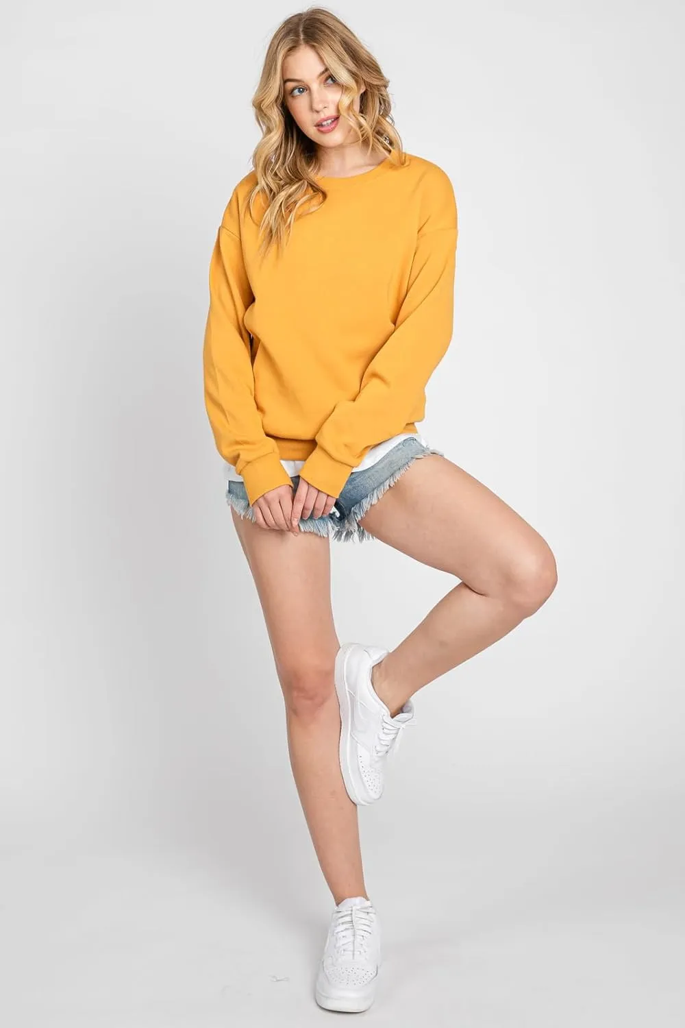 Urban Look Women's Fashion Basic Fleece Lined Crewneck Sweatshirt