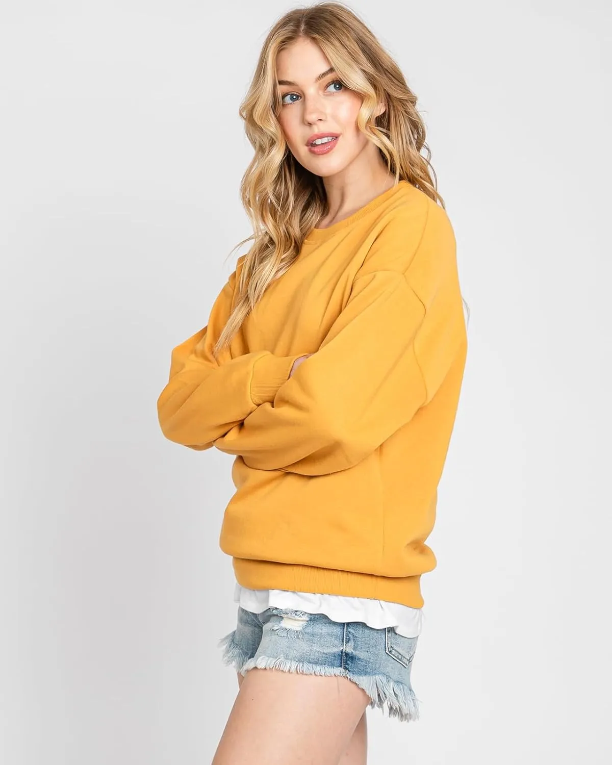 Urban Look Women's Fashion Basic Fleece Lined Crewneck Sweatshirt