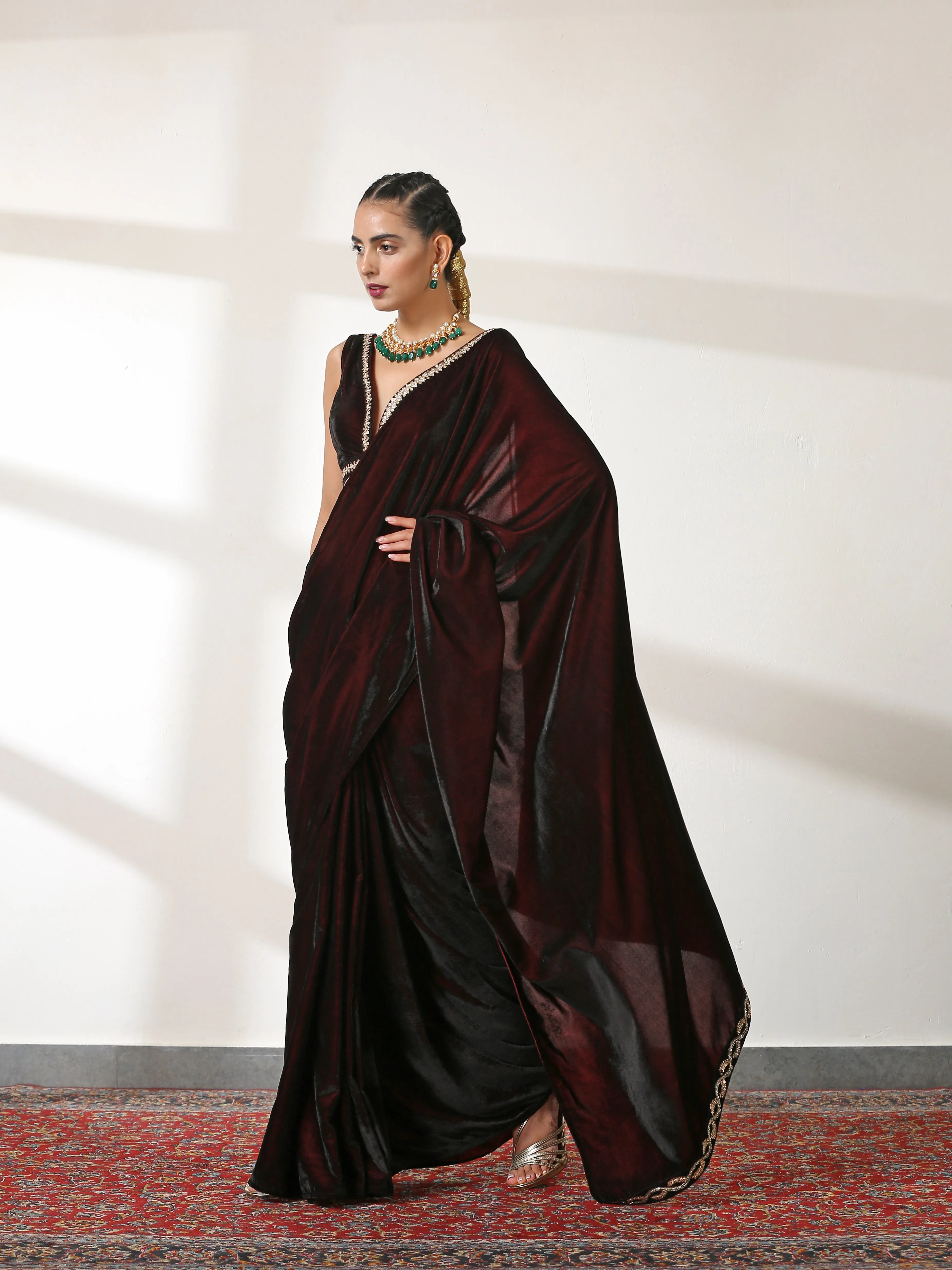 Velvet Rosewood Saree