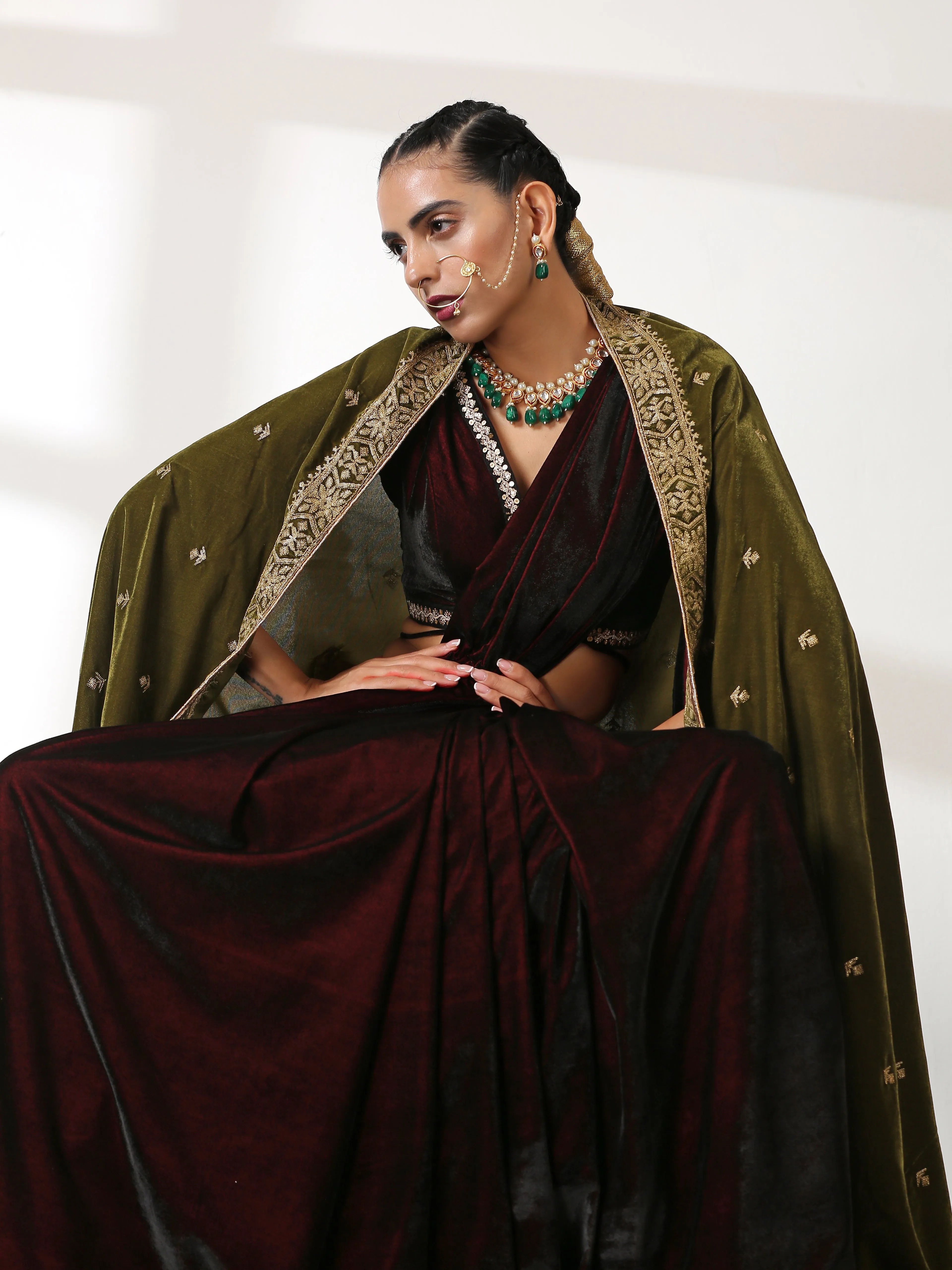 Velvet Rosewood Saree
