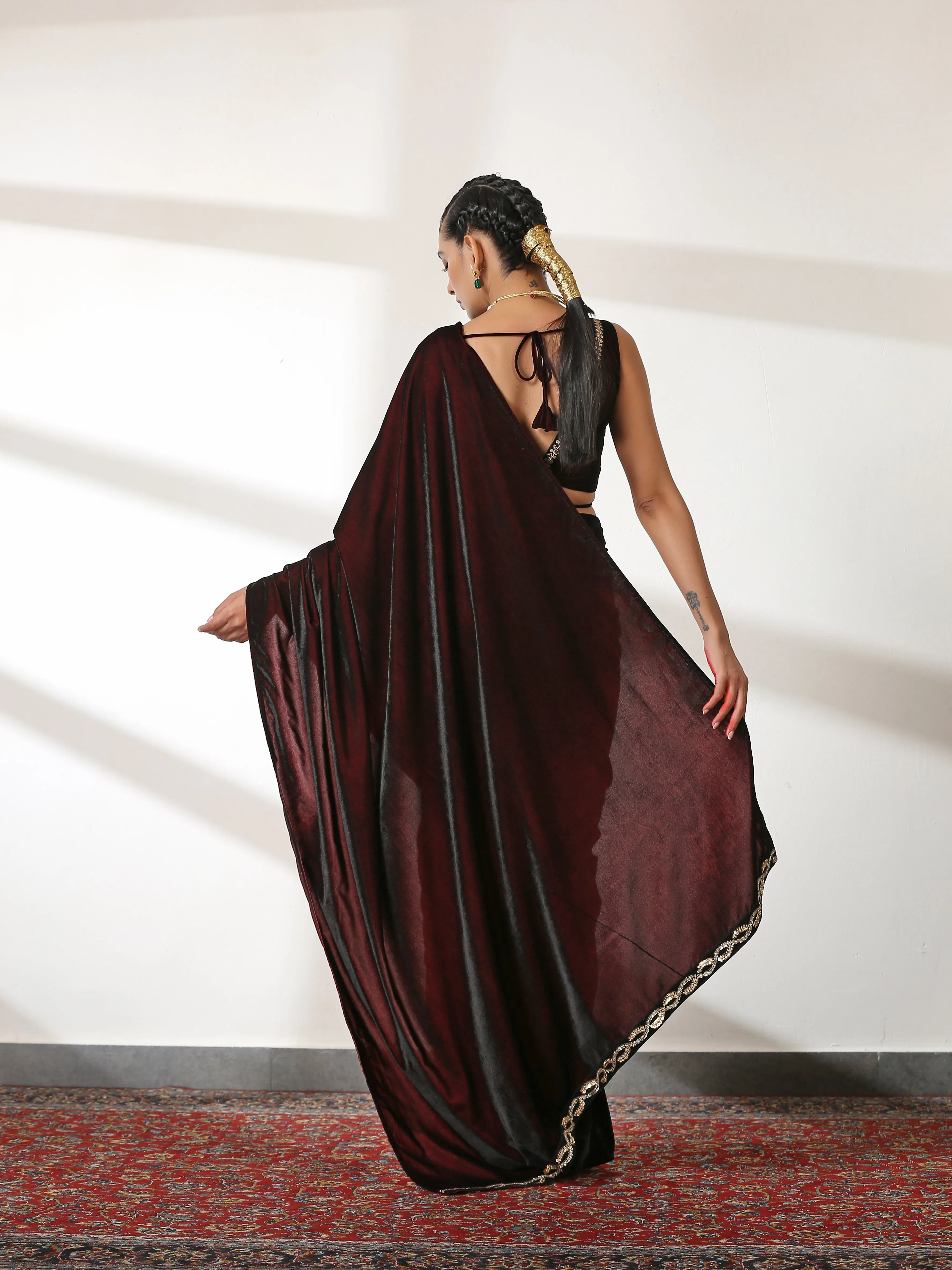 Velvet Rosewood Saree