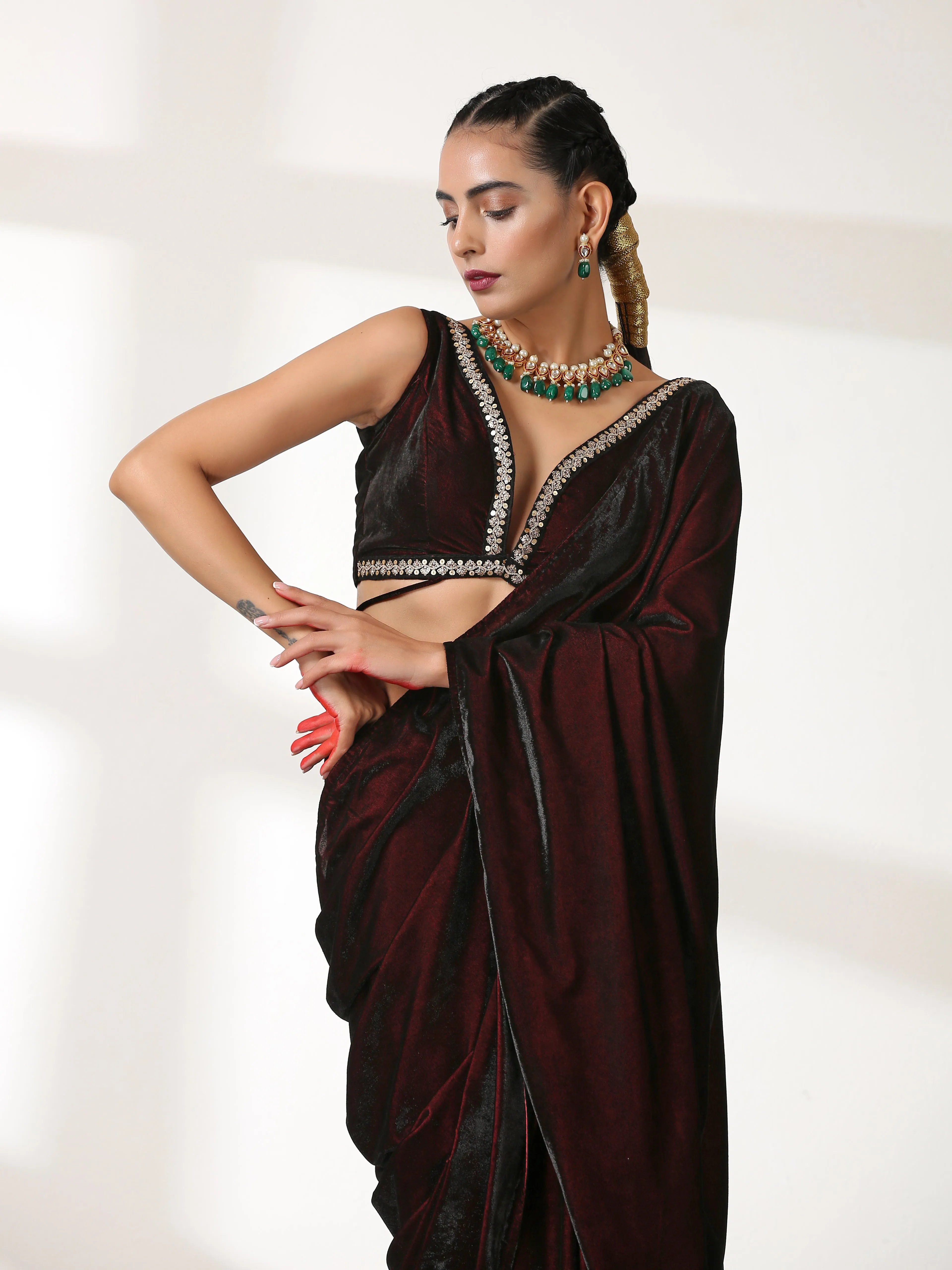 Velvet Rosewood Saree