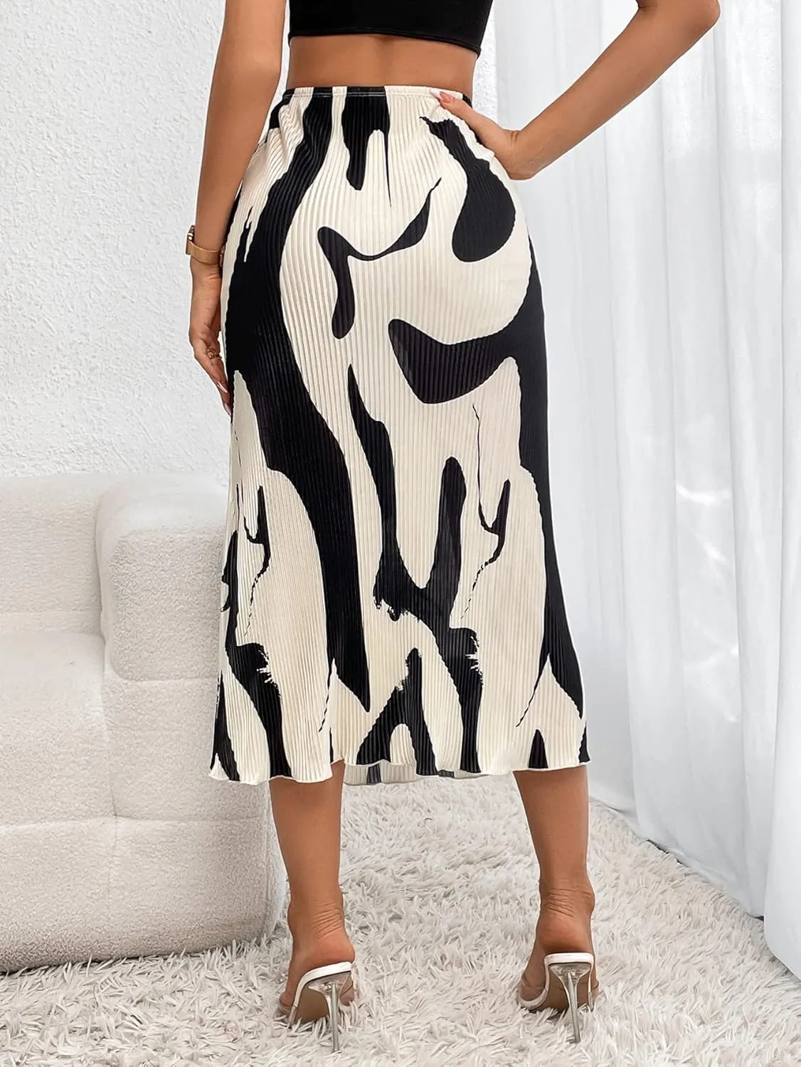 Verdusa Women's High Waist Graphic Print A Line Pleated Long Skirt