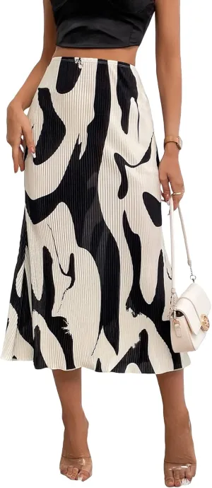 Verdusa Women's High Waist Graphic Print A Line Pleated Long Skirt