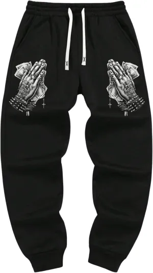 WDIRARA Men's Floral Letter Graphic Print Drawstring Waist Tie Front Sweatpants