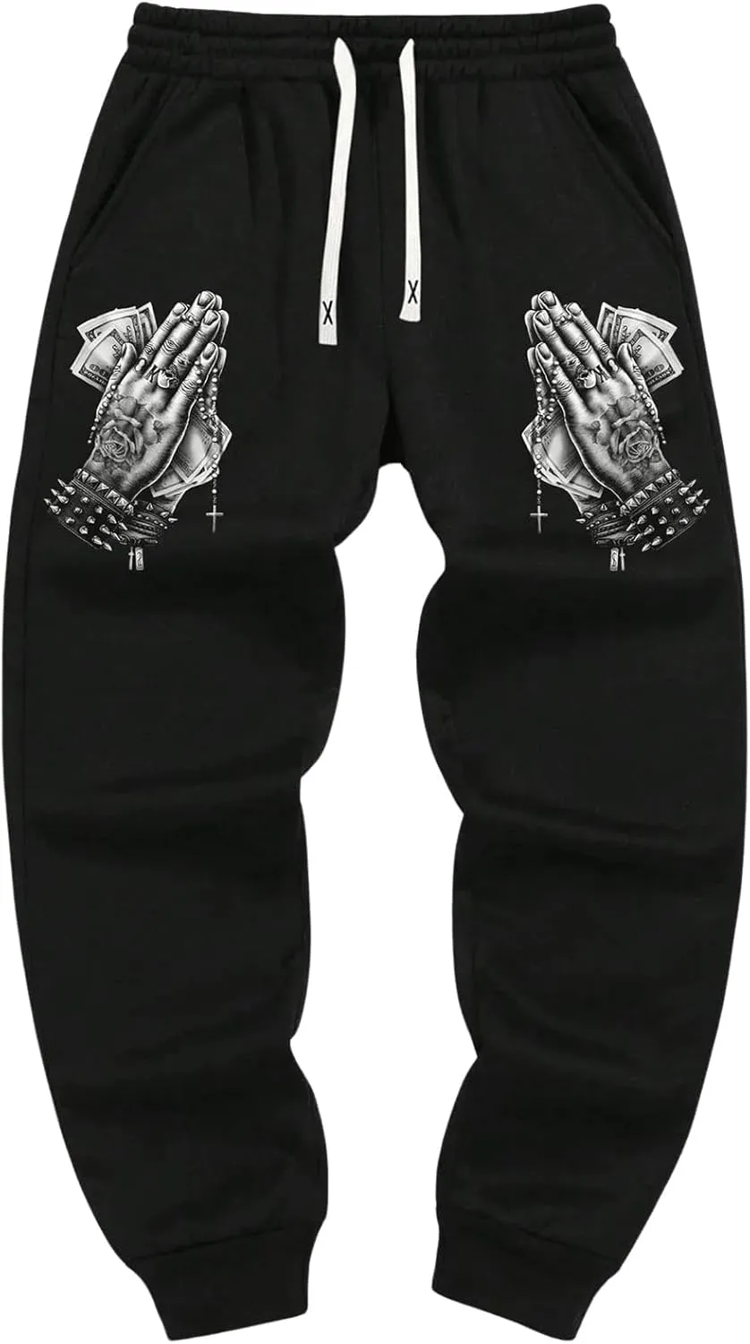 WDIRARA Men's Floral Letter Graphic Print Drawstring Waist Tie Front Sweatpants