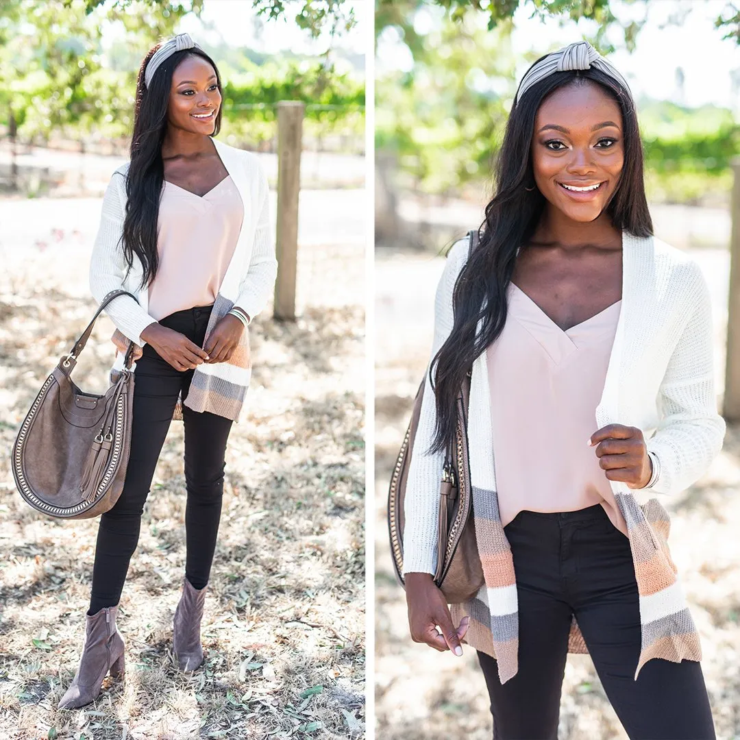 What They Say Ivory Multicolored Striped Cardigan