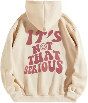 Women Long Sleeve Letter Graphic Print Thermal Hoodie Drop Shoulder Drawstring Pocket Loose Casual Fleece Hooded