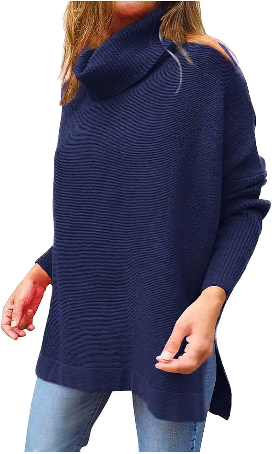 Womens Knit Sweater Oversized Turtleneck Sweater Baggy Soft Warm Loose Sweater Long Sleeve Knit Sweaters