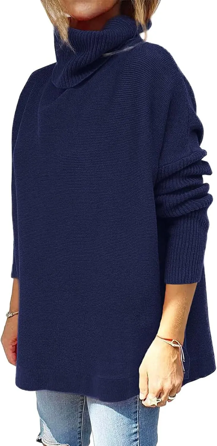 Womens Knit Sweater Oversized Turtleneck Sweater Baggy Soft Warm Loose Sweater Long Sleeve Knit Sweaters