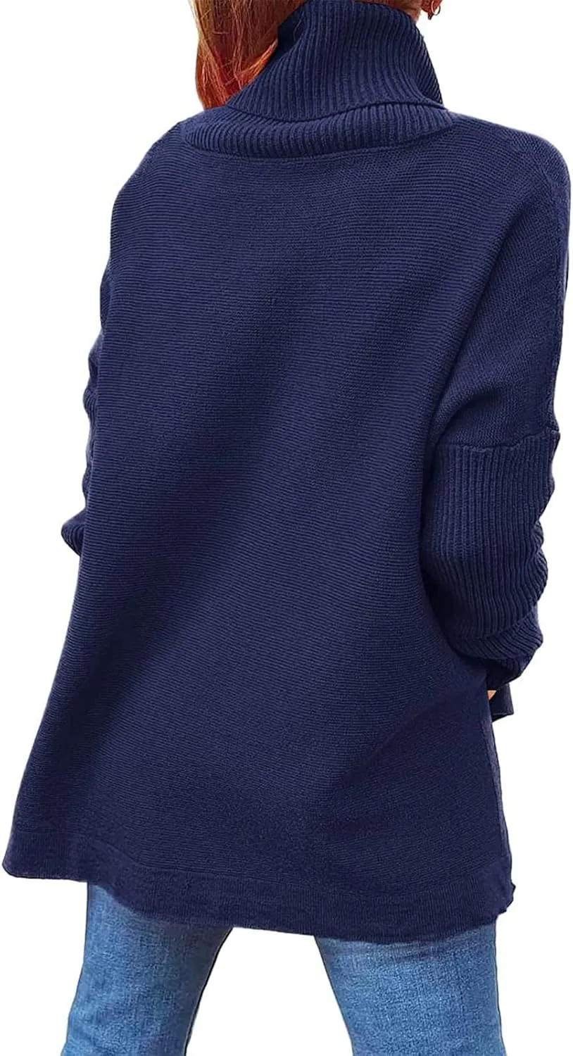 Womens Knit Sweater Oversized Turtleneck Sweater Baggy Soft Warm Loose Sweater Long Sleeve Knit Sweaters