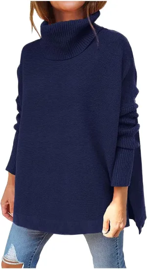 Womens Knit Sweater Oversized Turtleneck Sweater Baggy Soft Warm Loose Sweater Long Sleeve Knit Sweaters