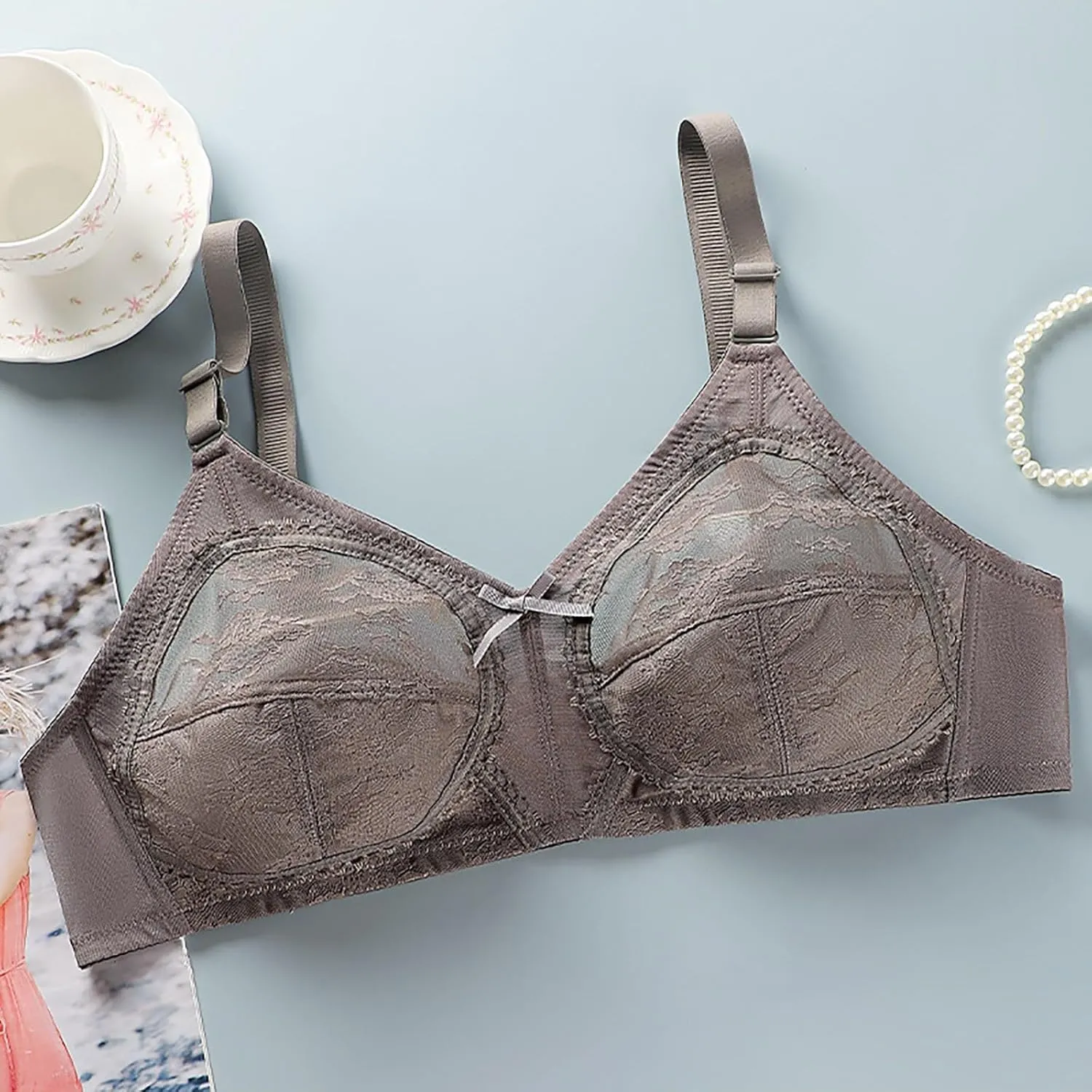 Women's Lace Full-Coverage Bra Lightweight Soft Skin-Friendly Stretchy Snug Fit Wire-Free Breathable Mesh Comfort