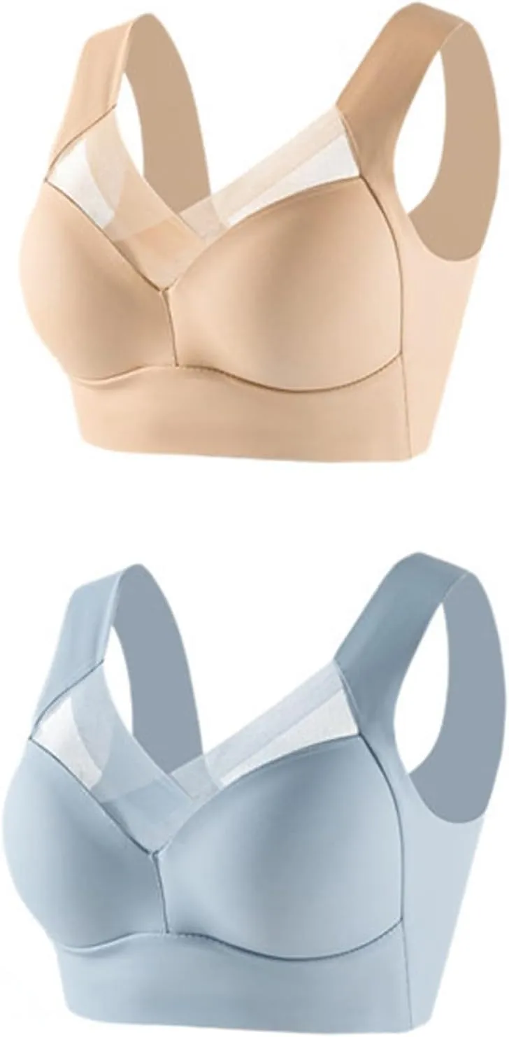 Women's Lace Trim Seamless Bra,2-Pack Comfort Lightweight Soft Stretchy Snug Fit Wire-Free Breathable Mesh Bra