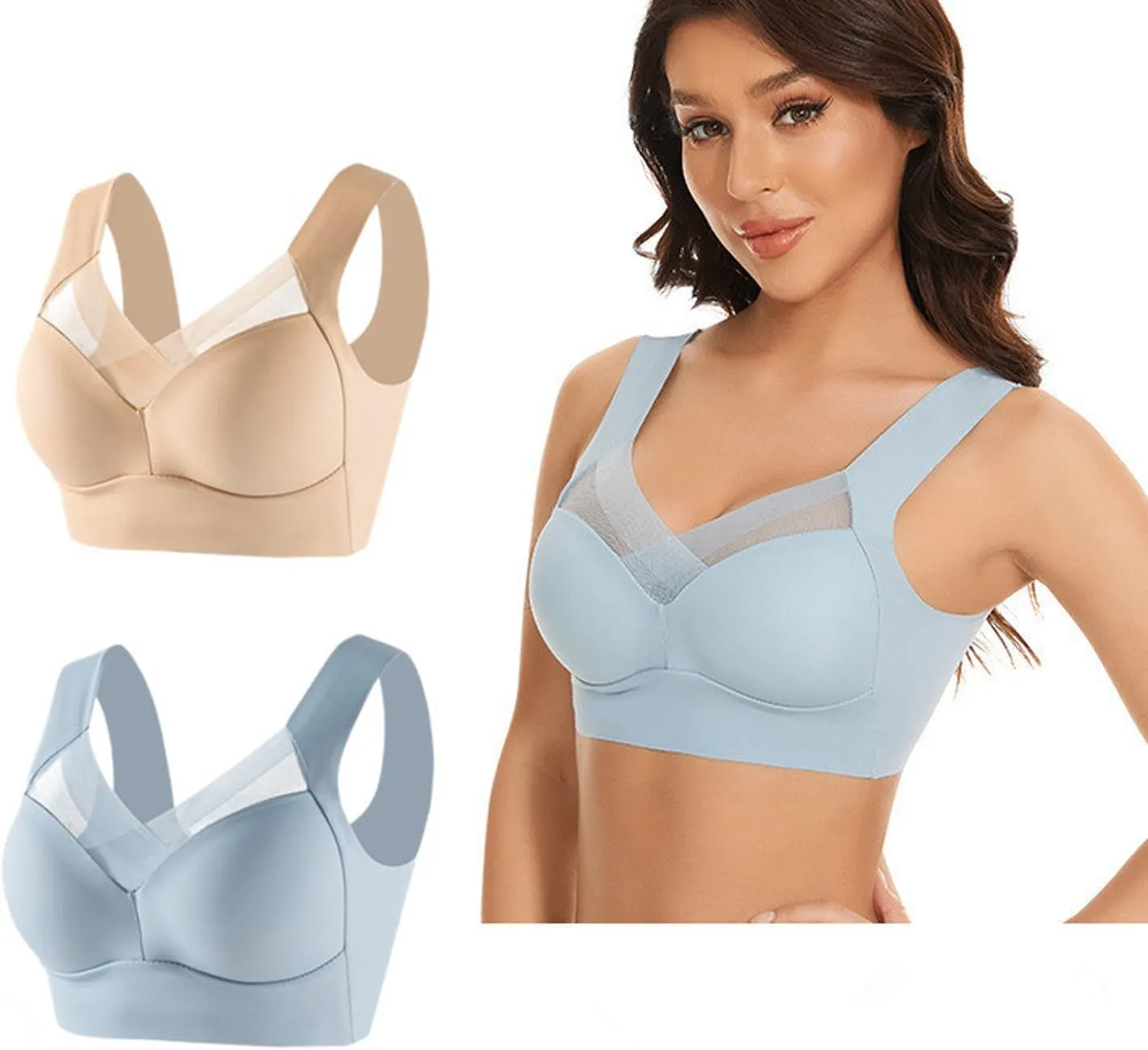 Women's Lace Trim Seamless Bra,2-Pack Comfort Lightweight Soft Stretchy Snug Fit Wire-Free Breathable Mesh Bra