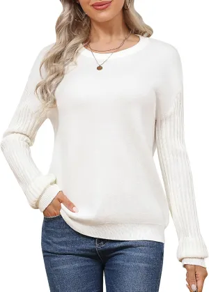 Women's Ribbed Knit Sweater Fall Long Sleeve Sweater Crewneck Loose Soft Casual Oversized Chunky Pullover Tops